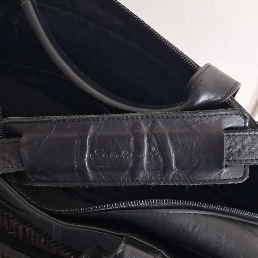 Eddie Bauer VTG Leather School Messenger Utility Briefcase Black Shoulder Bag